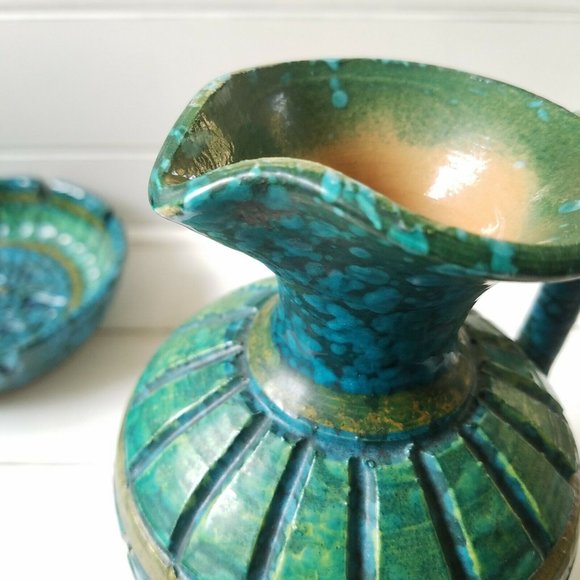 Italian Florentine Pitcher Vase w/ Lava Glaze, Bitossi Era Mid Century - Picture 5 of 12